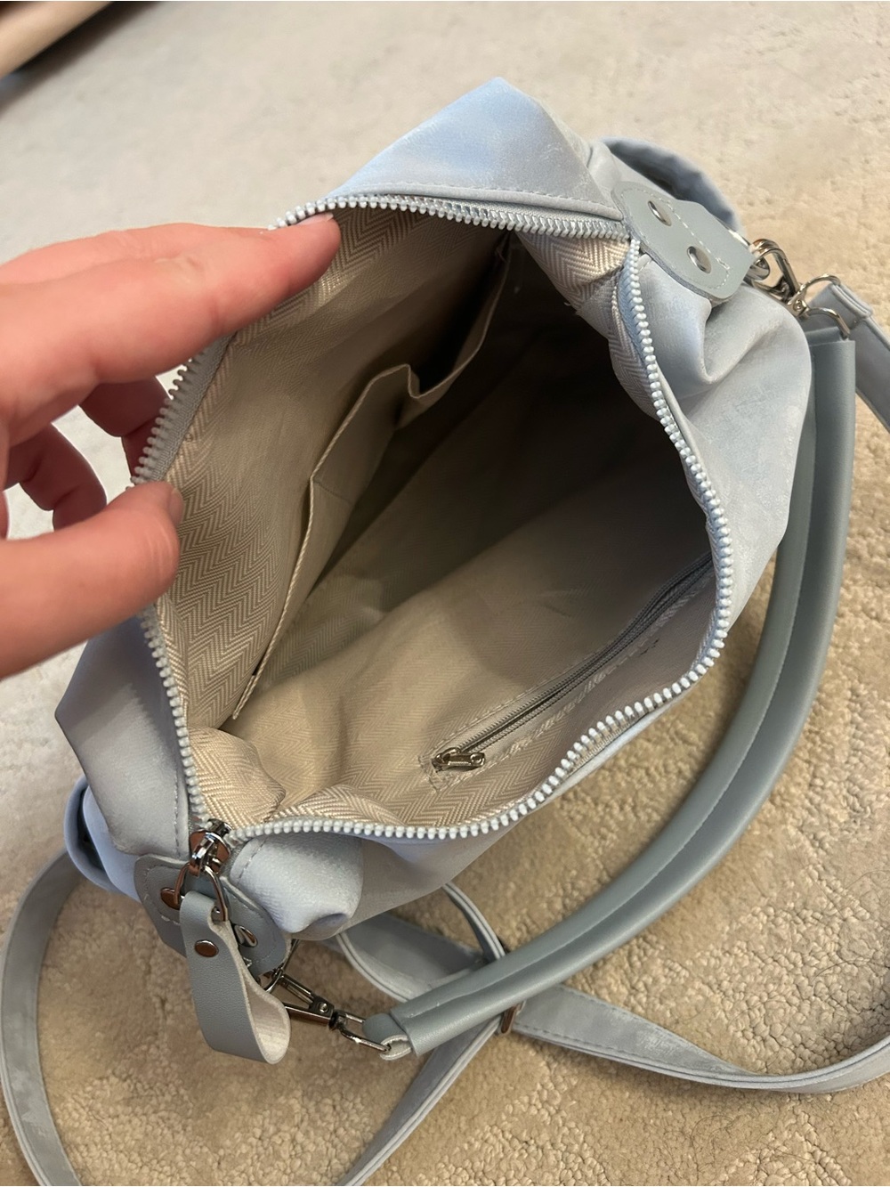 Light Blue Suede Shoulder Bag - Picture 2 of 5